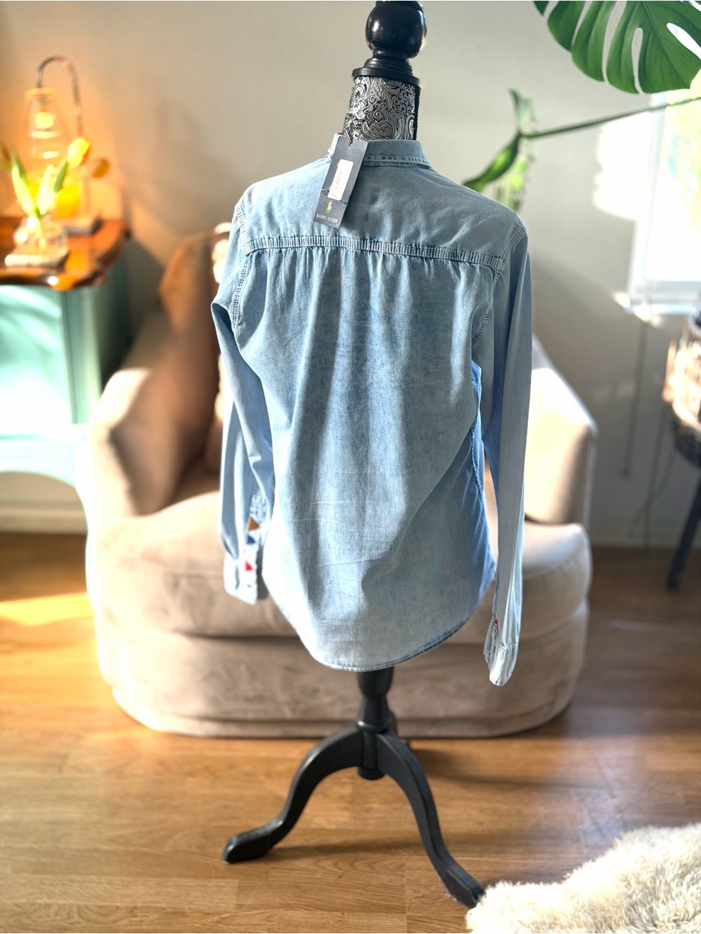 NWT Ralph Lauren Soft Chambray Denim Western Embroidered Button Down Shirt - Picture 5 of 8